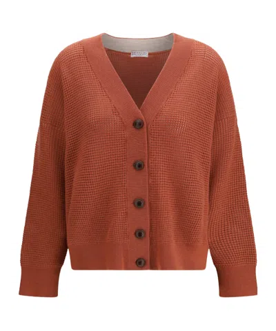 Brunello Cucinelli Buttoned Cashmere Cardigan In Red