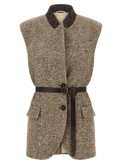 Brunello Cucinelli Buttoned Chevron Vest Gilet Multicolor In Gray