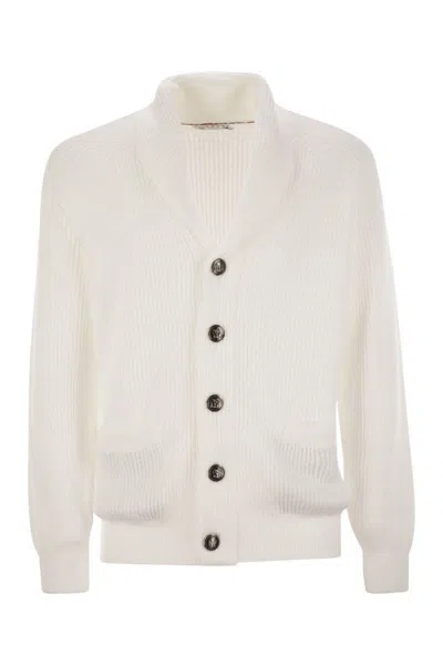 Brunello Cucinelli Shawl Lapel Knitted Cardigan In White