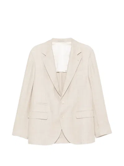 Brunello Cucinelli Deconstructed Wool Linen Jacket Buttoned Cuffs In Neutral