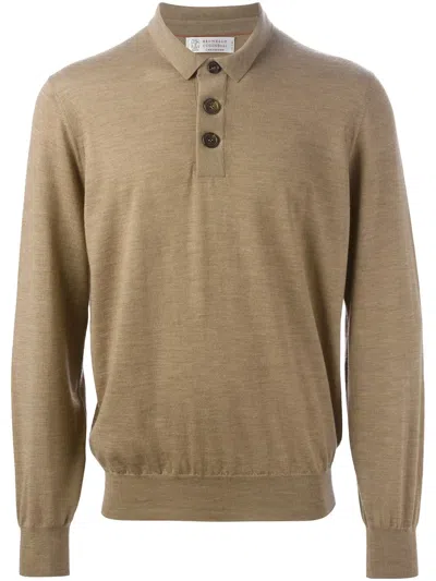 Brunello Cucinelli Buttoned Neck Sweater In Brown