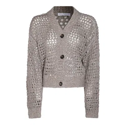 Brunello Cucinelli Buttoned Net Sweater In Grey