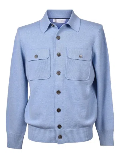 Brunello Cucinelli Buttoned Patch-pocket Wool Cardigan In Blue