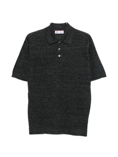 Brunello Cucinelli Linen Cotton Knit Polo Shirt Short Sleeves In Multi