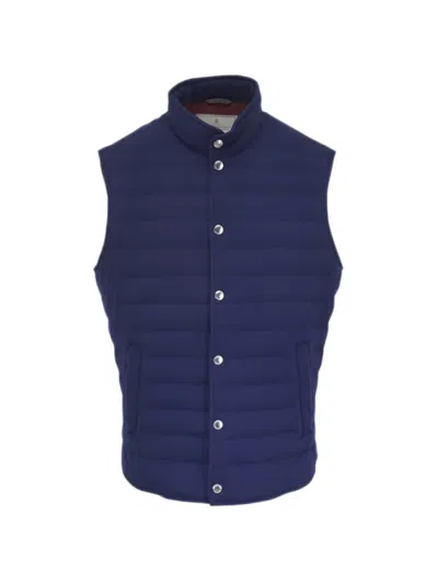 Brunello Cucinelli Buttoned Quilted Waistcoat In Blue