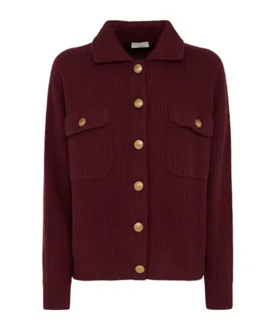 Brunello Cucinelli Buttoned Rib Knit Cardigan In Red