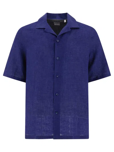 Brunello Cucinelli Buttoned Short-sleeved Shirt In Blue