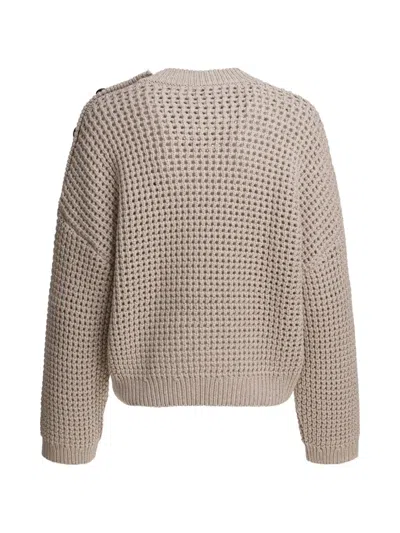 Brunello Cucinelli Crew Neck Knitwear Waffle Texture Buttons In Neutral