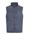 Brunello Cucinelli Light Blue Suede Sleeveless Down Jacket In Blue
