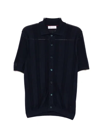 Brunello Cucinelli Buttoned Striped Knitwear In Black