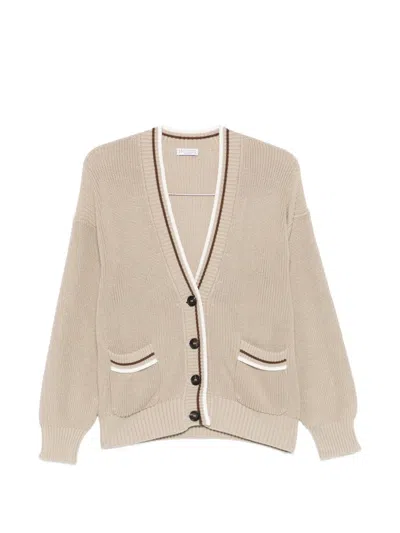Brunello Cucinelli Buttoned Striped-detail Cardigan In White