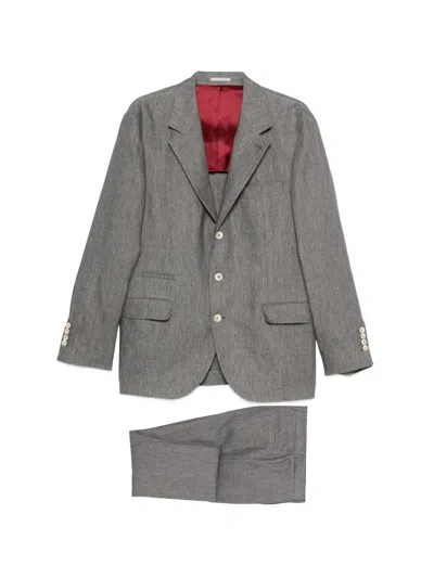 Brunello Cucinelli Buttoned Suit In Gray