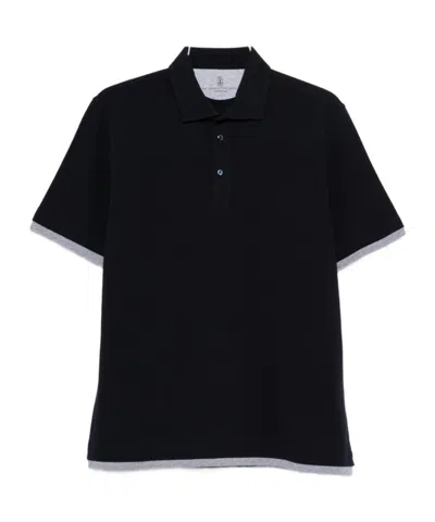 Brunello Cucinelli Buttoned Trim Polo Shirt In Black