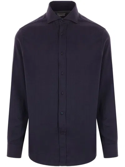 Brunello Cucinelli Herringbone Cotton Blend Shirt Clothing In Blue