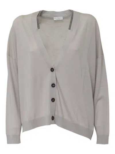 Brunello Cucinelli Buttoned V-neck Cardigan In Gray