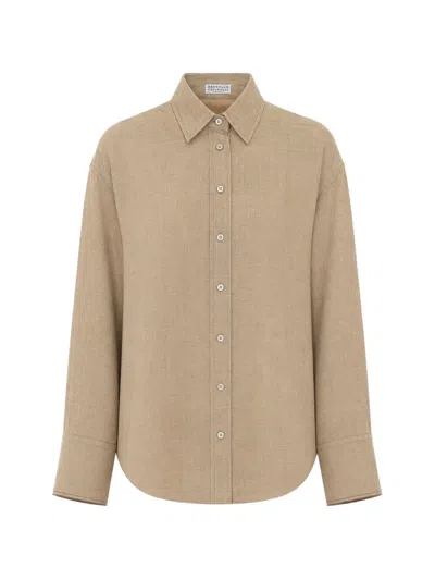 Brunello Cucinelli Buttoned Wool Shirt In Neutral