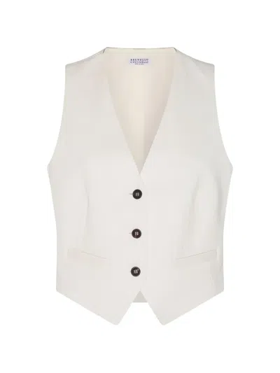 Brunello Cucinelli Cotton-blend Tweed Vest In White