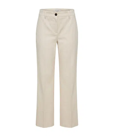 Brunello Cucinelli Button-fasyening Cotton Trousers In Neutral