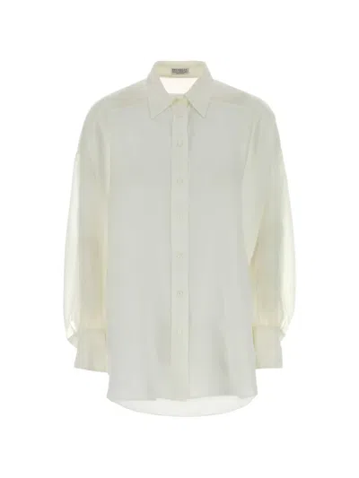Brunello Cucinelli Collared Long-sleeved Shirt In White
