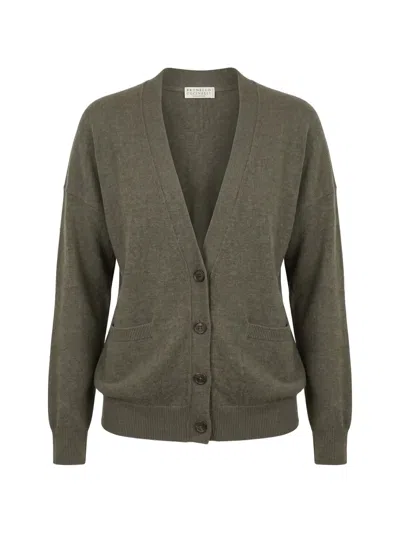 Brunello Cucinelli Button-up Cashmere Cardigan In Green