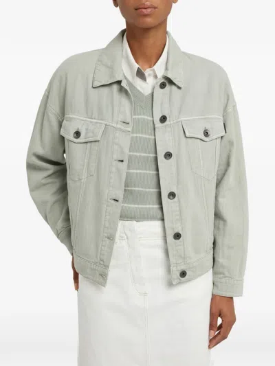 Brunello Cucinelli Monili-detail Denim Shirt Jacket In Green