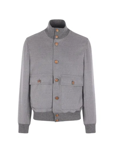 Brunello Cucinelli Loing-sleeved Buttoned Jacket In Gray