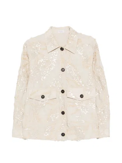 Brunello Cucinelli Dazzling Seabed Embroidery Outerwear Jacket In Techno Cotton Poplin In Multi