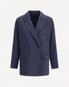 Brunello Cucinelli Structured Caban Jacket With Notched Lapels In Blue