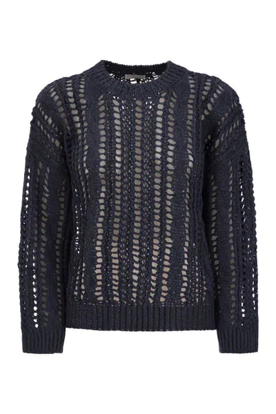 Brunello Cucinelli Women's Cable & Mesh Jute And Cotton T-shirt In Blue