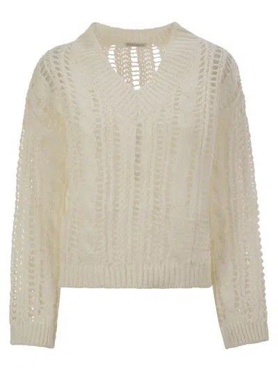 Brunello Cucinelli Cable & Mesh Jute And Cotton Jersey In Neutral