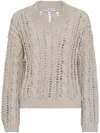 Brunello Cucinelli Linen-blend Foliage Sweater In Gray