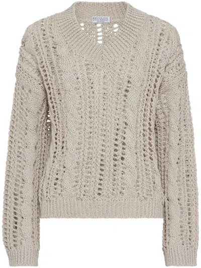 BRUNELLO CUCINELLI CABLE AND MESH SWEATER