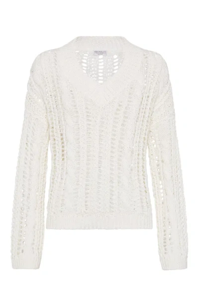 Brunello Cucinelli Cable & Mesh Sweater In Panama