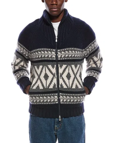 Brunello Cucinelli Cable Cashmere Funnel Neck Cardigan In Black