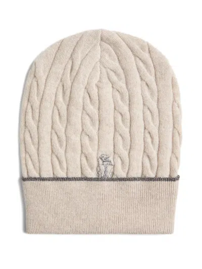 Brunello Cucinelli Kids' Cable-knit Beanie In Brown