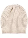 Brunello Cucinelli Cashmere And Silk Diamond Yarn Knit Beanie Accessories In Neutral