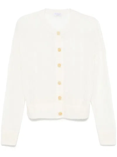 Brunello Cucinelli Cable-knit Cardigan In 白色