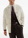 Brunello Cucinelli Cashmere Cardigan With Cable Knit Design In White