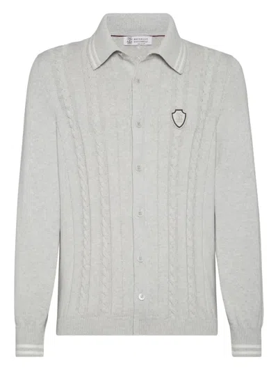 Brunello Cucinelli Cable-knit Cardigan In Gray