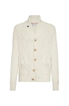 Brunello Cucinelli Cashmere Cardigan With Cable Knit Design In Brown