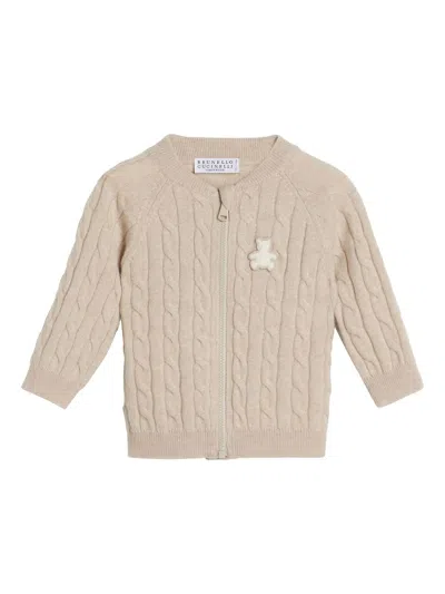 Brunello Cucinelli Babies' Cable-knit Cardigan In Neutral