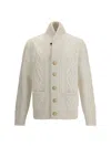 Brunello Cucinelli Cashmere Cardigan With Cable Knit Design In Neutral