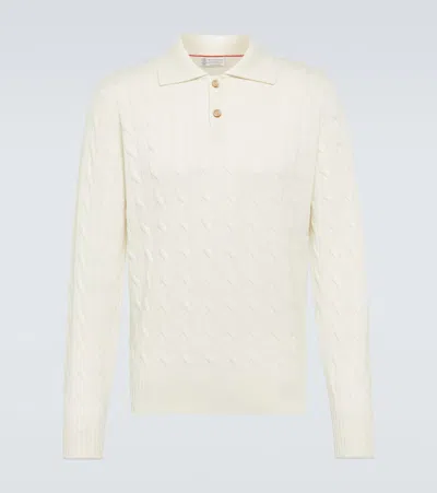 Brunello Cucinelli Cable-knit Cashmere Polo Sweater In White