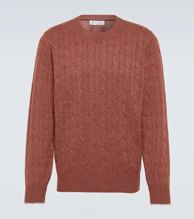 Brunello Cucinelli Cable-knit Cashmere Sweater In Dark Red