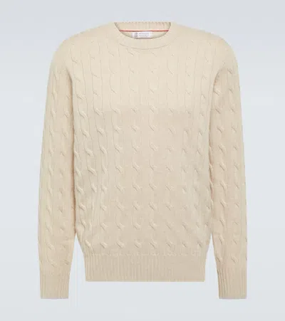 Brunello Cucinelli Cable-knit Cashmere Sweater In Yellow