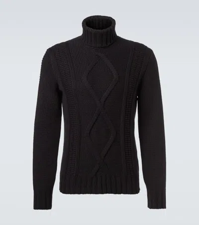 Brunello Cucinelli Cable-knit Cashmere Turtleneck Sweater In Black