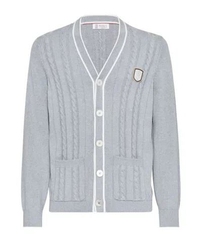 Brunello Cucinelli Cable-knit Cotton Cardigan In Gray