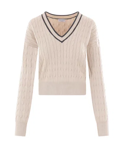 Brunello Cucinelli Cable-knit Cotton Jumper In Neutral
