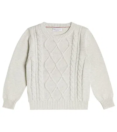 Brunello Cucinelli Kids' Cable-knit Cotton Sweater In Nebbia+panama