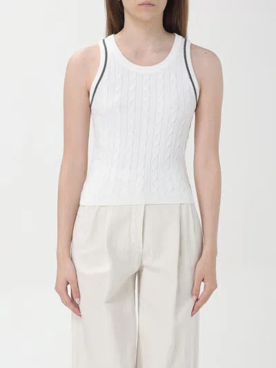 Brunello Cucinelli Cable Knit Cotton Tank Top In White